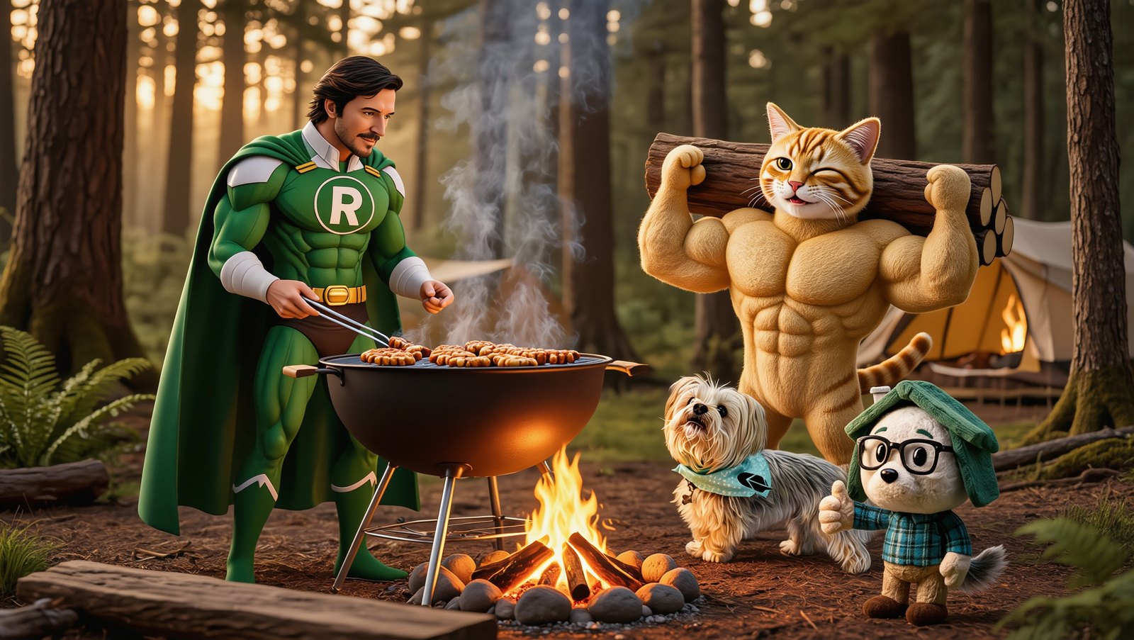 Campfire cookout with the band